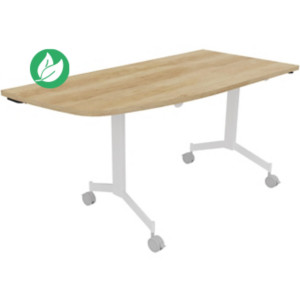 Table mobile rabattable Eureka angle arrondi à gauche - L.150 x P.70 cm - Plateau Chêne Nebraska - Pieds Blanc Table mobile rabattable Eureka angle arrondi à gauche - L.150 x P.70 cm - Plateau Chêne Nebraska - Pieds Blanc