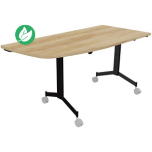 Table mobile rabattable Eureka angle arrondi à gauche - L.150 x P.70 cm - Plateau Chêne Nebraska - Pieds Noir Table mobile rabattable Eureka angle arrondi à gauche - L.150 x P.70 cm - Plateau Chêne Nebraska - Pieds Noir