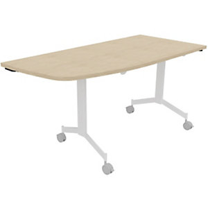 Table mobile rabattable Eureka angle arrondi à gauche - L.150 x P.70 cm - Plateau Chêne - Pieds Blanc