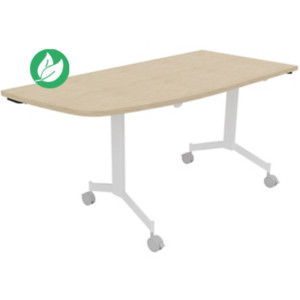 Table mobile rabattable Eureka angle arrondi à gauche - L.150 x P.70 cm - Plateau Chêne - Pieds Blanc Table mobile rabattable Eureka angle arrondi à gauche - L.150 x P.70 cm - Plateau Chêne - Pieds Blanc