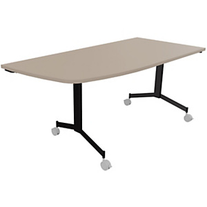 Table mobile rabattable Eureka angle arrondi à gauche - L.170 x P.80 cm - Plateau Argile - Pieds Noir