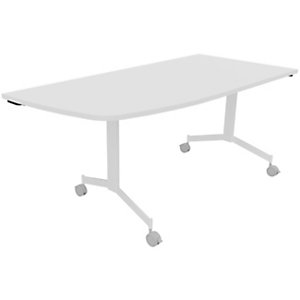 Table mobile rabattable Eureka angle arrondi à gauche - L.170 x P.80 cm - Plateau Blanc - Pieds Blanc