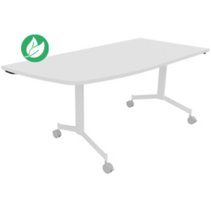 Table mobile rabattable Eureka angle arrondi à gauche - L.170 x P.80 cm - Plateau Blanc - Pieds Blanc Table mobile rabattable Eureka angle arrondi à gauche - L.170 x P.80 cm - Plateau Blanc - Pieds Blanc