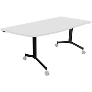 Table mobile rabattable Eureka angle arrondi à gauche - L.170 x P.80 cm - Plateau Blanc - Pieds Noir