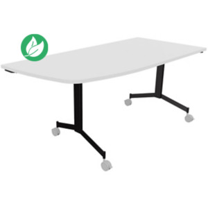 Table mobile rabattable Eureka angle arrondi à gauche - L.170 x P.80 cm - Plateau Blanc - Pieds Noir Table mobile rabattable Eureka angle arrondi à gauche - L.170 x P.80 cm - Plateau Blanc - Pieds Noir