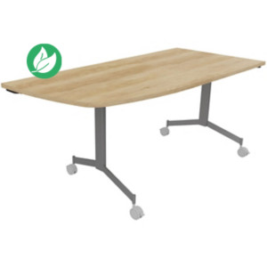 Table mobile rabattable Eureka angle arrondi à gauche - L.170 x P.80 cm - Plateau Chêne Nebraska - Pieds Aluminium Table mobile rabattable Eureka angle arrondi à gauche - L.170 x P.80 cm - Plateau Chêne Nebraska - Pieds Aluminium