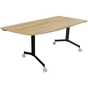 Table mobile rabattable Eureka angle arrondi à gauche - L.170 x P.80 cm - Plateau Chêne Nebraska - Pieds Noir