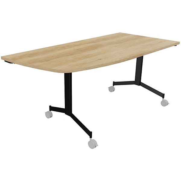 Table mobile rabattable Eureka angle arrondi à gauche - L.170 x P.80 cm - Plateau Chêne Nebraska - Pieds Noir - 1