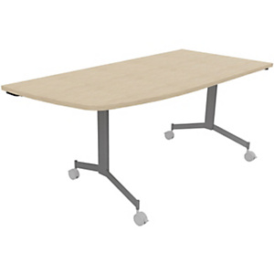 Table mobile rabattable Eureka angle arrondi à gauche - L.170 x P.80 cm - Plateau Chêne - Pieds Aluminium