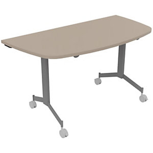 Table mobile rabattable Eureka demi-lune - L.140 x P.70 cm - Plateau Argile - Pieds Aluminium