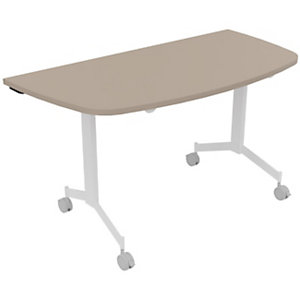 Table mobile rabattable Eureka demi-lune - L.140 x P.70 cm - Plateau Argile - Pieds Blanc