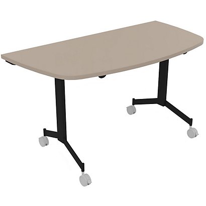 Table mobile rabattable Eureka demi-lune - L.140 x P.70 cm - Plateau Argile - Pieds Noir - 1
