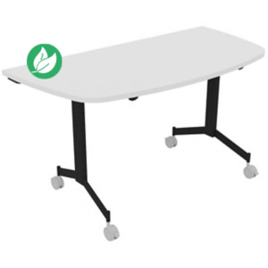 Table mobile rabattable Eureka demi-lune - L.140 x P.70 cm - Plateau Blanc - Pieds Noir Table mobile rabattable Eureka demi-lune - L.140 x P.70 cm - Plateau Blanc - Pieds Noir