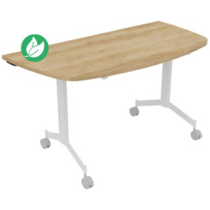 Table mobile rabattable Eureka demi-lune - L.140 x P.70 cm - Plateau Chêne Nebraska - Pieds Blanc Table mobile rabattable Eureka demi-lune - L.140 x P.70 cm - Plateau Chêne Nebraska - Pieds Blanc