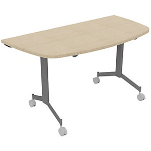 Table mobile rabattable Eureka demi-lune - L.140 x P.70 cm - Plateau Chêne - Pieds Aluminium