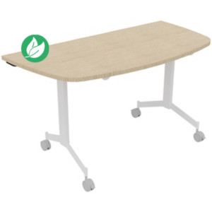 Table mobile rabattable Eureka demi-lune - L.140 x P.70 cm - Plateau Chêne - Pieds Blanc Table mobile rabattable Eureka demi-lune - L.140 x P.70 cm - Plateau Chêne - Pieds Blanc