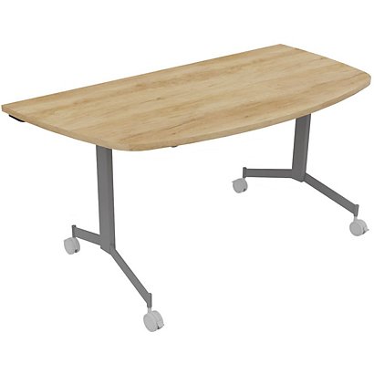 Table mobile rabattable Eureka demi-lune - L.160 x P.80 cm - Plateau Chêne Nebraska - Pieds Aluminium - 1