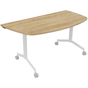 Table mobile rabattable Eureka demi-lune - L.160 x P.80 cm - Plateau Chêne Nebraska - Pieds Blanc