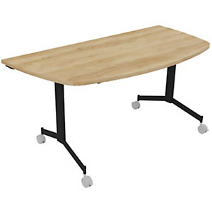 Table mobile rabattable Eureka demi-lune - L.160 x P.80 cm - Plateau Chêne Nebraska - Pieds Noir
