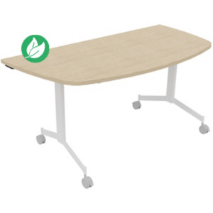Table mobile rabattable Eureka demi-lune - L.160 x P.80 cm - Plateau Chêne - Pieds Blanc Table mobile rabattable Eureka demi-lune - L.160 x P.80 cm - Plateau Chêne - Pieds Blanc