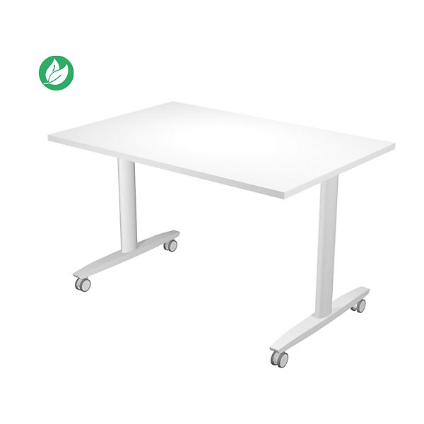 Table mobile rabattable PRATIC - L.120 x P.80 cm - Plateau Blanc - Pieds Aluminium