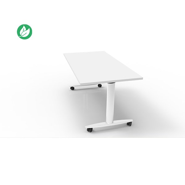 Table mobile rabattable PRATIC - L.120 x P.80 cm - Plateau Blanc - Pieds Blanc - 1
