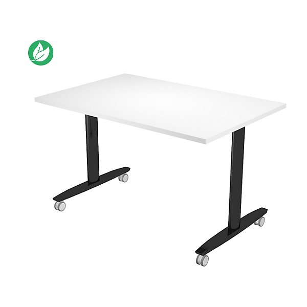 Table mobile rabattable PRATIC - L.120 x P.80 cm - Plateau Blanc - Pieds Noir