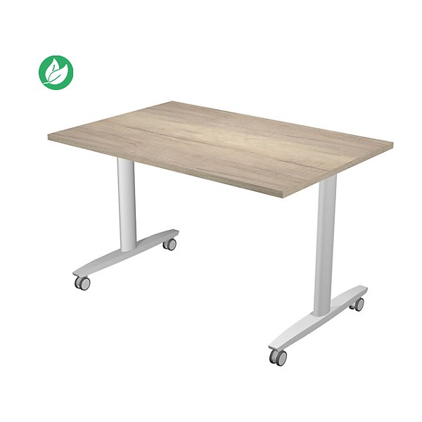 Table mobile rabattable PRATIC - L.120 x P.80 cm - Plateau Chêne Canadien - Pieds Aluminium