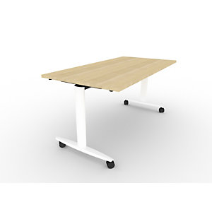 Table mobile rabattable PRATIC - L.120 x P.80 cm - Plateau Chêne - Pieds Blanc