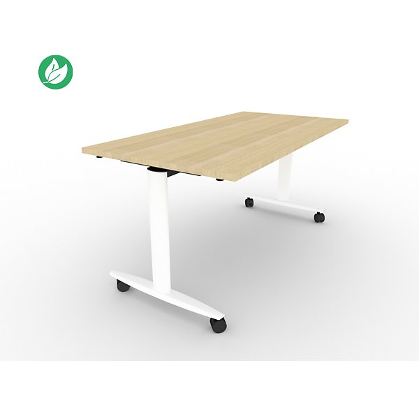 Table mobile rabattable PRATIC - L.120 x P.80 cm - Plateau Chêne - Pieds Blanc - 1