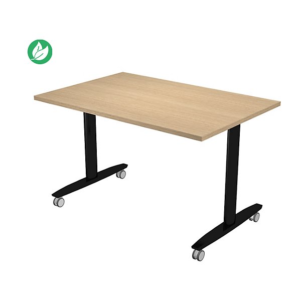 Table mobile rabattable PRATIC - L.120 x P.80 cm - Plateau Chêne - Pieds Noir