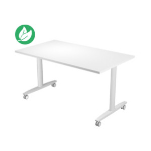Table mobile rabattable PRATIC - L.140 x P.80 cm - Plateau Blanc - Pieds Aluminium