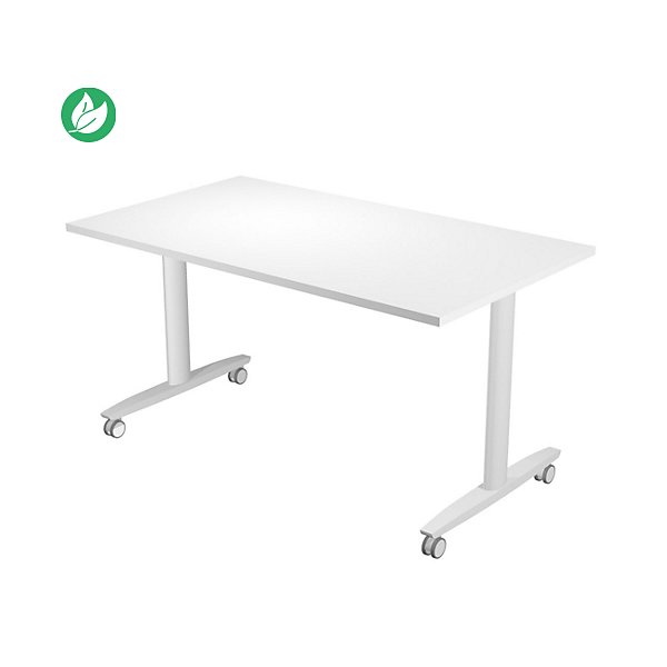 Table mobile rabattable PRATIC - L.140 x P.80 cm - Plateau Blanc - Pieds Aluminium