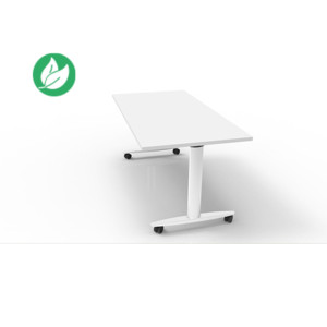 Table mobile rabattable PRATIC - L.140 x P.80 cm - Plateau Blanc - Pieds Blanc
