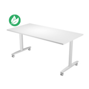 Table mobile rabattable PRATIC - L.160 x P.80 cm - Plateau Blanc - Pieds Aluminium