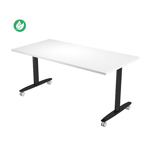 Table mobile rabattable PRATIC - L.160 x P.80 cm - Plateau Blanc - Pieds Noir