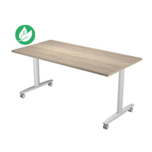 Table mobile rabattable PRATIC - L.160 x P.80 cm - Plateau Chêne Canadien - Pieds Aluminium