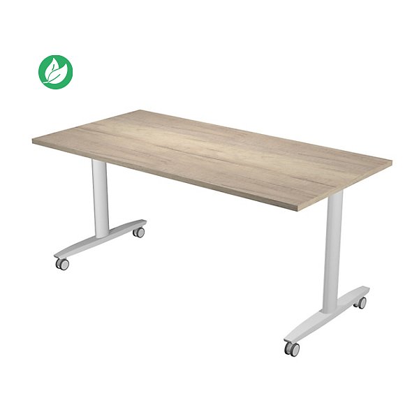 Table mobile rabattable PRATIC - L.160 x P.80 cm - Plateau Chêne Canadien - Pieds Aluminium