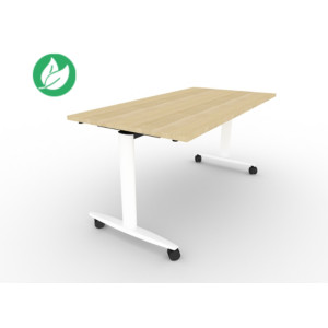 Table mobile rabattable PRATIC - L.160 x P.80 cm - Plateau Chêne - Pieds Blanc