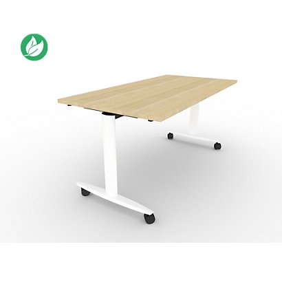 Table mobile rabattable PRATIC - L.160 x P.80 cm - Plateau Chêne - Pieds Blanc - 1