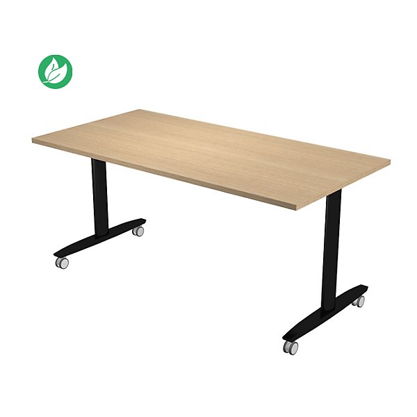 Table mobile rabattable PRATIC - L.160 x P.80 cm - Plateau Chêne - Pieds Noir