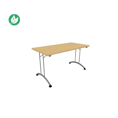 Table pliante 140 cm x 70 cm - Plateau Chêne Nebraska - Pieds métal Aluminium - 1