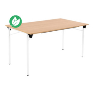 Table pliante Budget multiples usages rectangle L. 140 x P. 80 cm - Plateau Chêne - pieds Blanc Table pliante Budget multiples usages rectangle L. 140 x P. 80 cm - Plateau Chêne - pieds Blanc