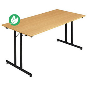 Table pliante multiples usages rectangle L. 160 x P. 80 cm - Plateau Hêtre - pieds Noir Table pliante multiples usages rectangle L. 160 x P. 80 cm - Plateau Hêtre - pieds Noir
