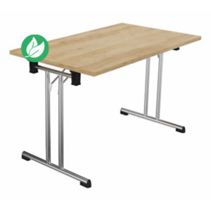 Table pliante polyvalente rectangle L. 120 x P. 70 cm - Plateau Chêne Nebraska - pieds Chrome Table pliante polyvalente rectangle L. 120 x P. 70 cm - Plateau Chêne Nebraska - pieds Chrome