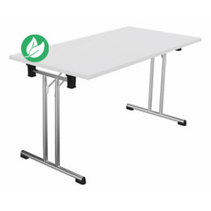 Table pliante polyvalente rectangle L. 140 x P. 70 cm - Plateau Blanc - pieds Chrome