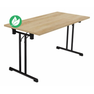 Table pliante polyvalente rectangle L. 140 x P. 70 cm - Plateau Chêne Nebraska - pieds Noir Table pliante polyvalente rectangle L. 140 x P. 70 cm - Plateau Chêne Nebraska - pieds Noir