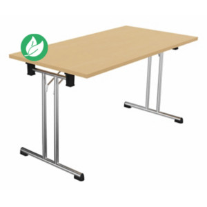 Table pliante polyvalente rectangle L. 140 x P. 70 cm - Plateau Hêtre - pieds Chrome