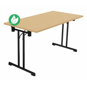 Table pliante polyvalente rectangle L. 140 x P. 70 cm - Plateau Hêtre - pieds Noir