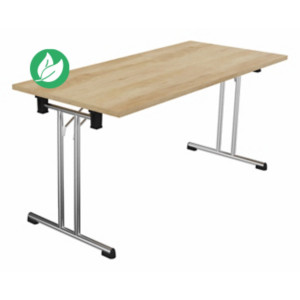 Table pliante polyvalente rectangle L. 160 x P. 70 cm - Plateau Chêne Nebraska - pieds Chrome Table pliante polyvalente rectangle L. 160 x P. 70 cm - Plateau Chêne Nebraska - pieds Chrome